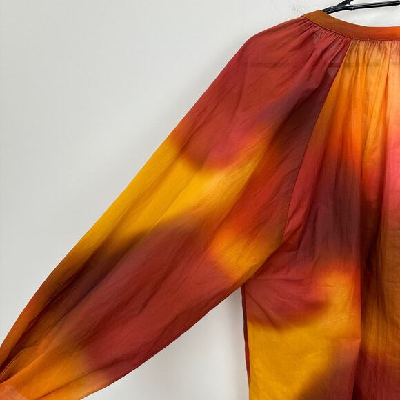 Zara Oversized Blouse Boho Resortwear Colorful Ombre Cotton Long Sleeve M NWT - Picture 12 of 13